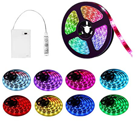 Foeska Led Strip Lights Battery Operated, Battery Operated & 3-Key Controller with no Remote led Lights Waterproof Multi Color Changing Lights for Home Kitchen Cabinet and Any DIY-2M/6.56Ft