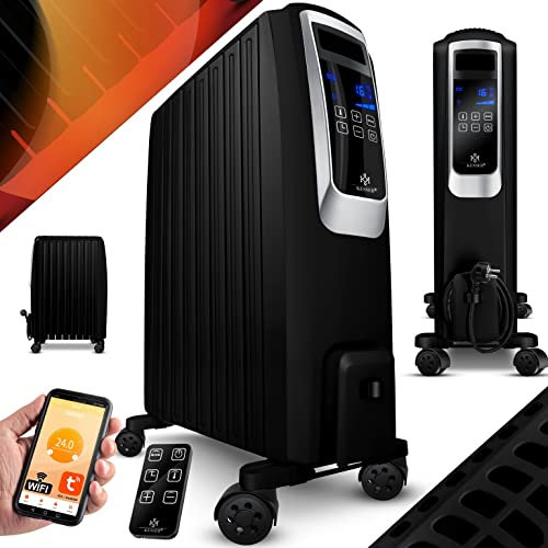 KESSER® Radiatore a olio con display digitale e telecomando Termosifone elettrico a risparmio energetico, timer, 4 livelli di calore, termostato, Nero, 8 strappare / 2000W