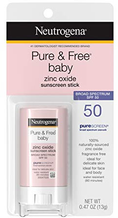 Neutrogena Pure & Free Baby Mineral Sunscreen Stick with Broad Spectrum SPF 50 & Zinc Oxide, Water-Resistant, Hypoallergenic, Paraben-, Dye- & PABA-Free Baby Face & Body Sunscreen, 0,47 oz