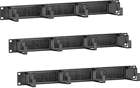 kwmobile 1U 19 Server Rack Cable Management Brackets - Set of 3 Steel Cable Organisers for Fibre Optic, Network, Patch Cables with Brushes