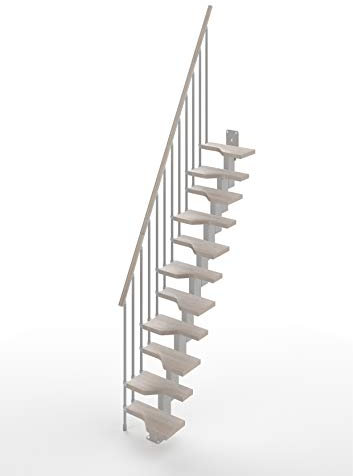 Escalera recta, ahorra espacio, a la marinara Mister Step Mini 10 peldaños – Altura entre los pisos 221 – 261 cm (tórtola, acero gris)