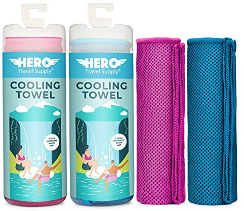 Hero Kühlendes Handtuch für Reisen, Wandern, Sport, Yoga, ultraweiche Mikrofaser, 101,6 x 30,5 cm, 2 Stück