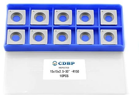 CDBP HM Vorschneid-Wendeplatten 15x15x2,5mm mit R150 Radius Schneidekante für Schaftfräser-Fräswerkzeuge und Hobelköpfe oder Hobelwellen, 10 Stück