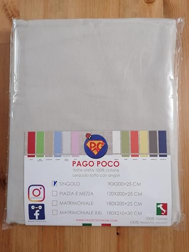 Spannbettlaken für Einzelbett, Bettwäsche, Bettlaken aus Flanell, Größe: 90 x 200 + 22 cm, einfarbig, 100 % reine natürliche Baumwolle, hergestellt in Italien