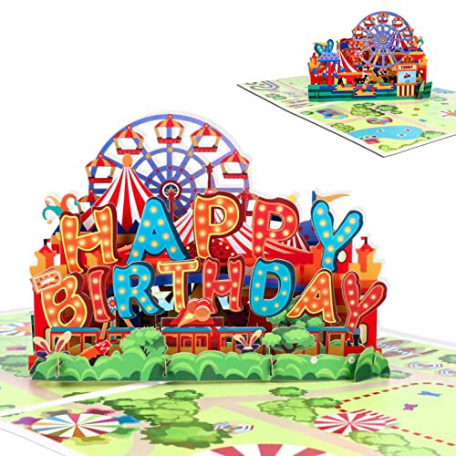 Adispotg Happy Birthday Karte, 3D Pop-up Geburtstagskarte, Karneval Geburtstagsgrusskarte mit Umschlag fuer Kinder Frauen Mama Papa Frau Mann Geschaeft