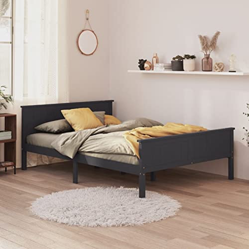 Tidyard Massivholzbett Komfortbett Bettrahmen Bettgestell Holzbett Seniorenbett Doppelbett/Einzelbett Jugendbett Landhausbett Gästebett Betten Bett, mit Kopf- und Fußteil,Grau Kiefer 160x200 cm