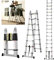 2.5 m + 2.5 m Extendable Telescopic Ladder, Robust Aluminium Folding Ladder, Telescopic Ladder, A-Frame Step Ladder with 8 + 8 Rungs, 330lbs Load Capacity EN131