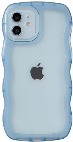 Caseative for iPhone 12 Case, Solid Color Curly Wave Frame Clear Soft Compatible with iPhone Case (Blue,iPhone 12)