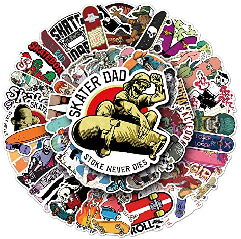 Skateboarding Aufkleber für Laptop (50 PCS),Geschenk für Kinder Jugendliche Erwachsene Jungen,Skate Stickers Wasserdicht Vinyl Aufkleber für Scrapbook,Skateboard,Auto,Gepäck