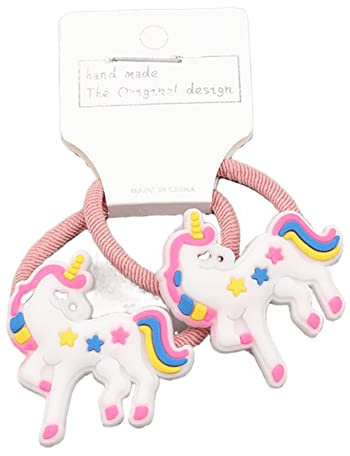 Einhorn Haargummis für klein Mädchen (2Stk/ 1paar) Elastischer Haargummi mit Bunt Cartoon für Kinder - Zopfgummi Haarschmuck mädchen - Unicorn Hair Ties/Ponytail bands 2pcs-1 pair (Weiß B)