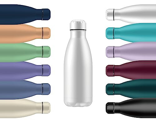Mi Ko Mi Ka Botella de Agua Térmica de Acero Inoxidable Reutilizable | Sin BPA | Mantiene 24H Frio / 12H Calor | Hermética - Doble Pared a Prueba de Fugas (Blanca, 350ml)
