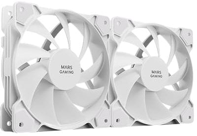 Mars Gaming MF-PWMX2, Kit 2 Ventiladores 120mm, Ultra silenciosos FDB 12dB, Sistema Anti-vibraciones, Sistema PWM, Blanco