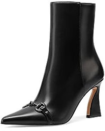 QUEEN HELENA Tronchetti a Punta Stivaletti con Tacco Donna K3278 (Nero, numeric_41)