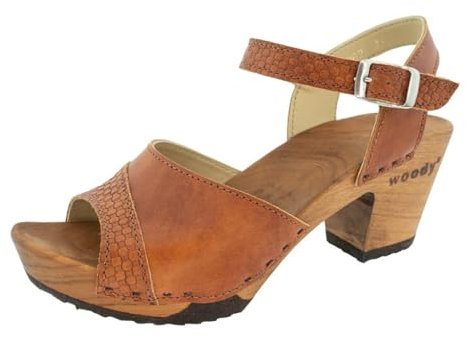 woody Damen Yara Holzschuh, saforbraun, 38 EU