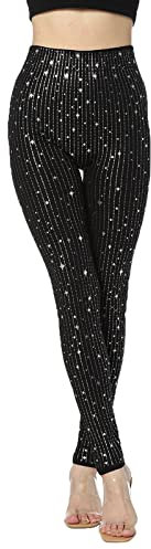 Pailletten Leggings Damen Glitzer Herbst Winter Strumpfhosen Thermostrumpfhose Thermal Tights Winterstrumpfhose Thermo Strumpfhosen (Silver, XL)