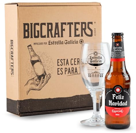 Estrella Galicia Edición Feliz Navidad con copa Atlántica - Una botella de cerveza de 33cl + Copa - Ideal para regalar