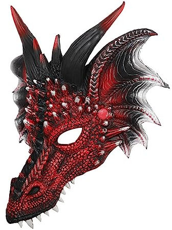 WRITWAA Masque De Dragon Rouge Noir Masque Adulte Dragon 3d Masques Vêtements Pour Hommes Demi-masque De Dragon Masque De Costume De Dragon Halloween Tête D'animal