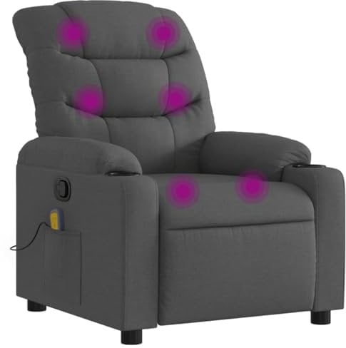 vidaXL Massagesessel, Sessel Verstellbare Rückenlehne Fußteil, Fernsehsessel Relaxsessel mit Liegefunktion, Liegesessel Polstersessel Ruhesessel, Dunkelgrau Stoff