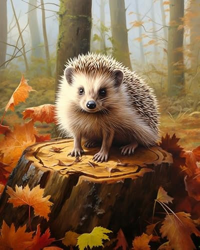 PIPISKY Peinture par numéros,kit de peinture sur toile,Mignon petit hérisson dans la forêt,Chefs-d'œuvre chromatiques:kits de peinture guidés,40x50cm,Sans cadre