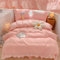 Pink Ruffled Duvet Cover Sets 3 Pieces Lace Bedding Set for Girls Women Soft Breathable Microfiber Duvet Cover King 220 x 230 cm