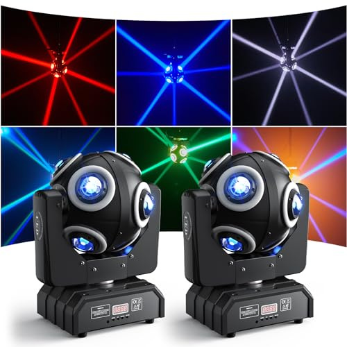 ZonQoonz 2PCS 150W Moving Head Licht Scheinwerfer, 8 LED RGBW LED Bühnenlicht mit Goldenem Blendeneffekt, Y-Achse 360°kontinuierliche Drehung DMX Partylicht für Weihnachten DJ Bar Disco Club