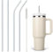 Stanley Cup Straw Replacement 4 Pcs Metal Straws for Stanley Cup 40oz Reusable Straw for Stanley Cup Accessories with Cleaning Brush (Curved + Straight)