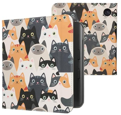 kwmobile Étui Compatible avec Kobo Libra Colour Coque - Étui à Rabat magnétique Tablette eReader Similicuir avec Sangle - Orange-Noir-Blanc