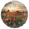 Kreative Feder Runde Wanduhr „Mohnblumen-Feld“ aus Naturholz mit flüsterleisem Uhrwerk; Durchmesser 30cm (Mohnblumen-Feld, leises Funkuhrwerk)
