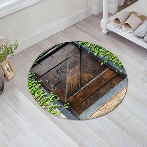 EMFSLA Bath Mat 24x24 in,Rustic Set,Small Spanish Style Dark Stained Wood Door Secret Garden with Grated Wi,Non-Slip Bathroom Mat Machine-Washable,Ultra Soft and Water Absorbent Bath Rug for Bathroom