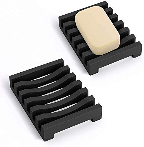 AstraLoom 2er-Pack Silikon Seifenschale mit selbstentleerendem Design, leicht zu reinigen, rutschfest und bruchsicher, ideal für Bad, Küche, Seife (Schwarz)