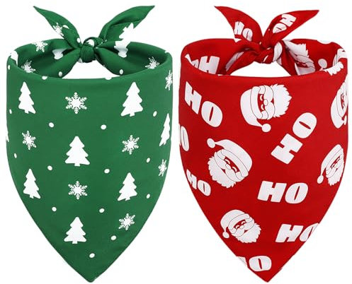 Vivifying 2PCS Halstuch Hund Weihnachten, Weihnachten verstellbare Dreieck Hund Bandanas mit Weihnachtsmann, Hund Weihnachtskostüm für Hunde (L, Grün & Rot)
