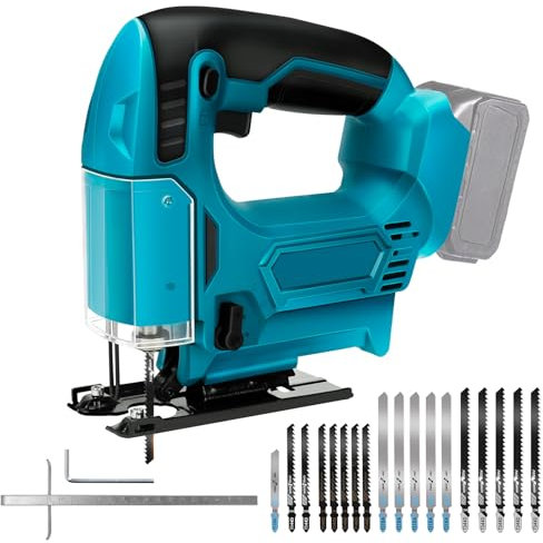 Seghetto alternativo a batteria con 4 impostazioni orbitali, Seghetto elettrico 2400SPM compatibile con Makita 18V batteria, con impostazione dello smusso a 45° e 18 lame (senza batteria)