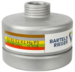BartelsRieger Kombinationsfilter BR A2B2E2K1HgP3, ABEK-Filter Schutzklasse A2B2E2K1Hg-P3, DIN-zertifizierter Atemschutzfilter gegen Gase, Dämpfe & Partikel für Industrie, Chemie, Handwerk