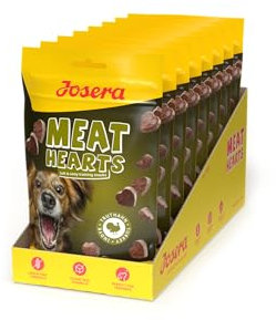 JOSERA Meat Hearts Turkey (8 x 70 g) | Super Premium Trainingssnack mit Truthahn | 70% Fleischanteil - super schmackhaft | Getreide- und zuckerfrei | kalorienarme Rezeptur | Softer Snack | 8er Pack