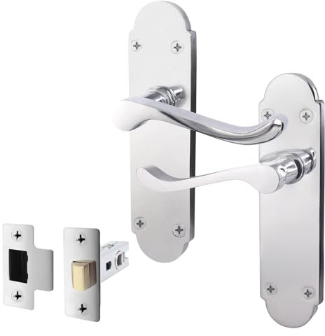 EAI Polished Chrome Door Handle Latch Set - Victorian Scroll Shaped | 1 Pair of Internal Latch Handles & Latch (64mm)