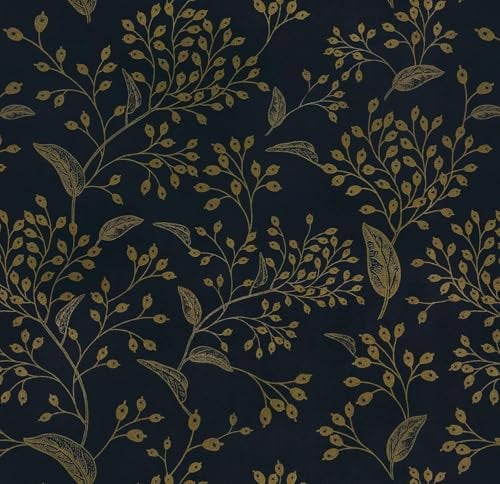 CiCiwind Peel and Stick Wallpaper Blue Gold Floral Contact Paper 44×500cm Waterproof Self Adhesive Wallpaper Thicken Sticky Back Plastic Removable Stick on Wall Paper for Wall Furniture Vinyl Wrap