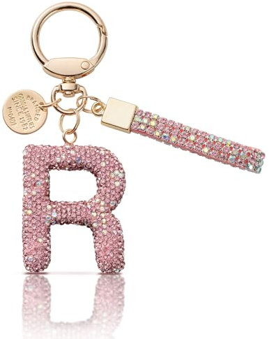 MORSUNBELA Porte Clef Personnalisable Porte-clés Lettre Initiale, Strass Pendentif Initiale, Keychain Personnalisé, pour Fille et Femme, Rose Lettre - R