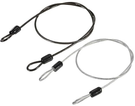 TOP-VIGOR 2Pcs Security Steel Cable, 2.5mm x 0.5m / 1.64ft Coated Safety Wire Rope Double Loop Flexible Security Cable Lock for Outdoor Travel Luggage Bike, Transparent, Black