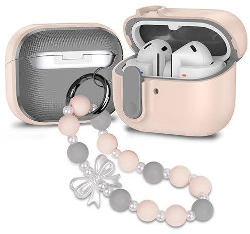 Compatibile con Samsung Galaxy Buds 3 e custodia Galaxy Buds 3 Pro con serratura, protezione completa antiurto con blocco con portachiavi per ragazze, fiocco rosa