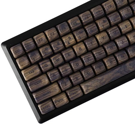 YMDK Wood PBT Keycaps MOA Profile 130 Keys Dye Sub Top Print Walnut Pattern Custom Keycap Set for MX Mechanical Keyboard 61/64/68/84/87/100/104/108 Layout