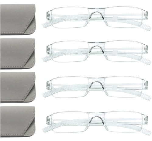 Hubeye 4er-Pack Rahmenlose Lesebrille Leicht und Bequem Anti Blaulicht Lesehilfe für Damen Herren mit Brillenholster 1.50