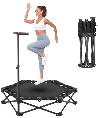Trampolino Elastico Pieghevole Da 42 Con Barra Di Trasporto Regolabile, Trampolino Elastico Per Fitness, Allenamento Cardio Per Adulti, Carico Massimo 450 Libbre, 110 cm