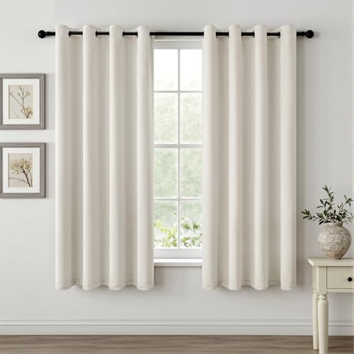 MIULEE Verdunklung Thermo Vorhänge Kurz Ösen 2er Set 140x145cm Elfenbein | Blickdichter Thermostoff für Wohnzimmer und Schlafzimmer, hilft Licht, Hitze und Kälte zu reduzieren.