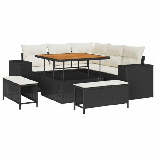 vidaXL Garten-Sofa-Set 8 pcs Schwarz und Creme 100 x 100 x 71 cm, Sofa für Garten und Terrasse, mit Stauraum, modulare Sitzgelegenheit, wetterfestes Poly-Rattan Lounge-Set