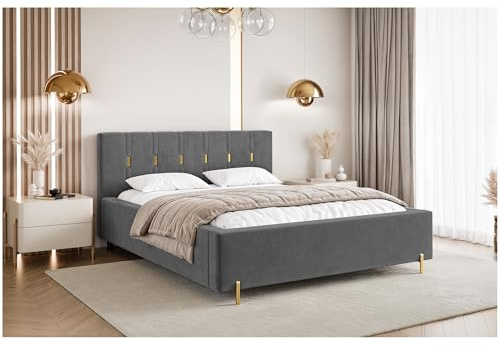 MEBLINI Fabio Polsterbett 120x200 mit Stauraum - Lattenrost und Bettkasten - Kopfteil Bett mit Stauraum - Doppelbett - Stauraumbett - Betten - 120x200 - Dunkelgrau Samt ohne Matratze