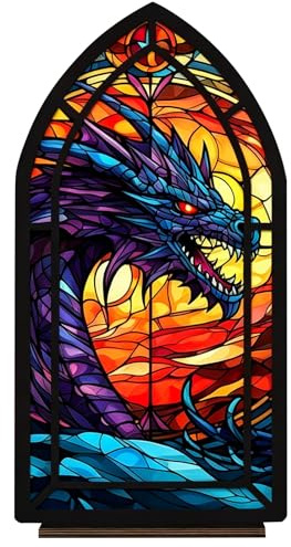 Serre-livres colorés en forme de dragon - Style vitrail stable - Décoration de bibliothèque en bois pour la maison, le bureau, la décoration de livres vintage pour coin de lecture - Cadeaux pour rats