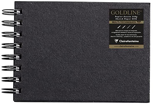 Clairefontaine 34259C - Skizzenbuch Goldline mit Spiralbindung, DIN A6 Querformat, 64 Blatt 140g, ideal für Trockentechniken, Weiß, 1 Stück