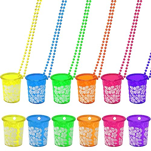 Fun Express Luau Hibiscus Shot Glass Bead Necklace (1 Dozen)