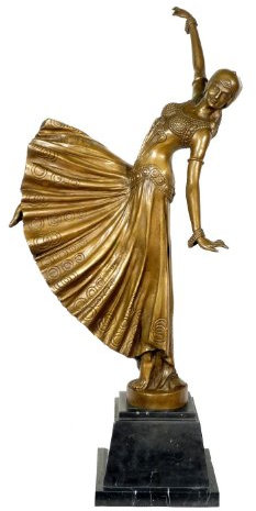 Kunst & Ambiente - Art Deco Bronzefigur - Die Tänzerin - signiert - Demetre Haralamb Chiparus Skulptur - Deko Figur aus Bronze