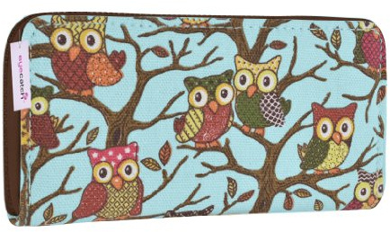 Eye Catch - Damen Geldbörse aus Canvas mit Eulen Print Turquoise